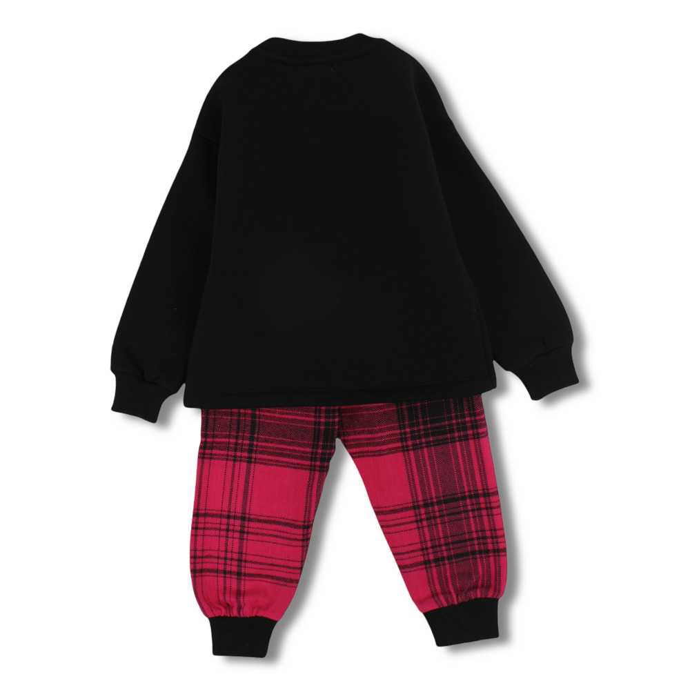 Girls Cotton Pajama Set – Black with Llama Print