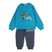 Boys Cotton Pajama Set – Turquoise with Dino Print