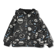 Boys Waterproof Jacket – Black with a Space-Themed Print