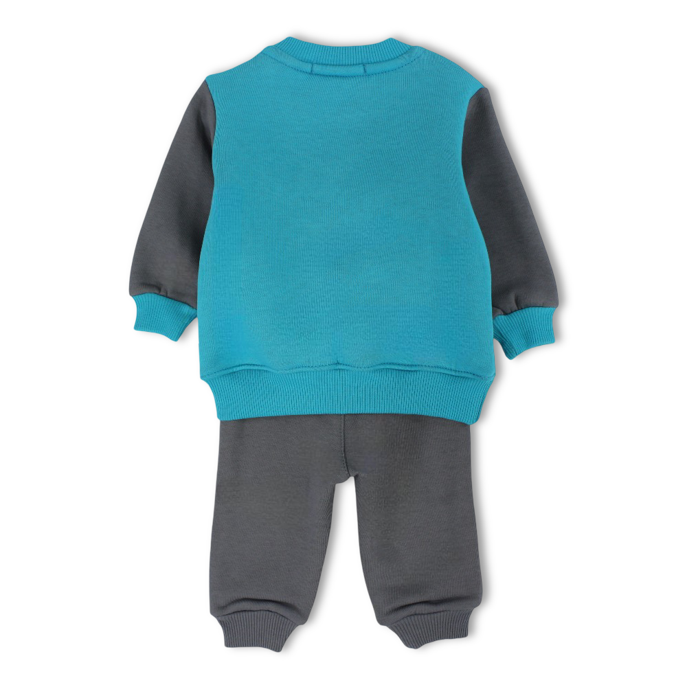 Unisex Baby Cotton Pajama Set – Turquoise/Grey with Dinosaur Print