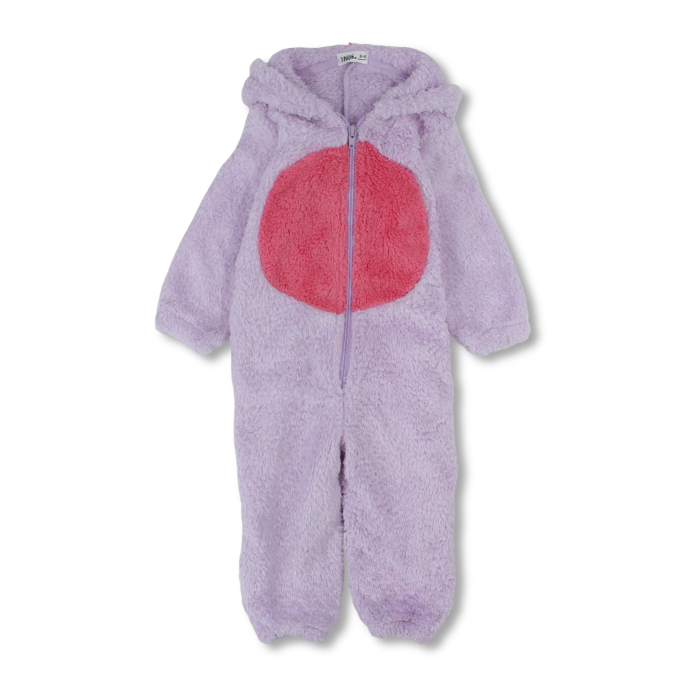 Girls Fleeced Hooded Footless Onesie – Purple with Unicorn Design