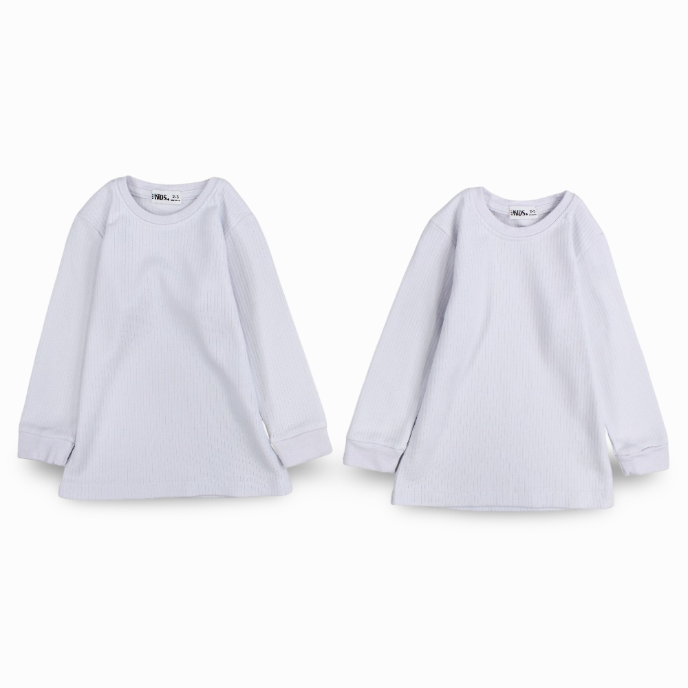 Unisex Ribbed Long-Sleeved Thermal Top – White (Pack of 2)