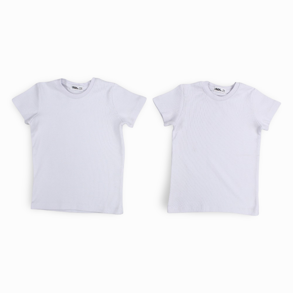 Unisex Ribbed Short-Sleeved Thermal Top – White (Pack of 2)