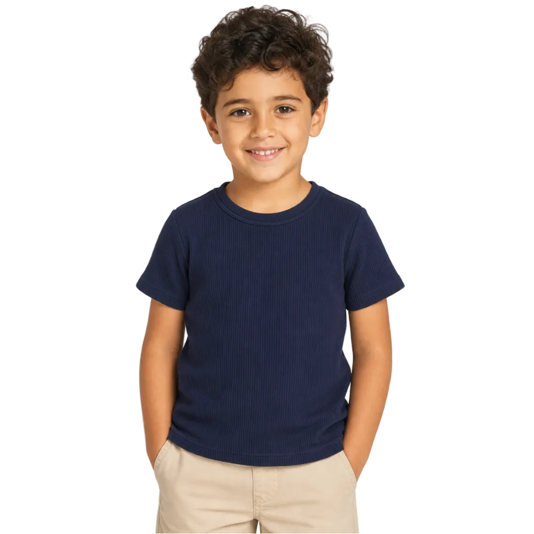 Unisex Cotton Short-Sleeved Ribbed Thermal Top – Navy (Pack Of 2)