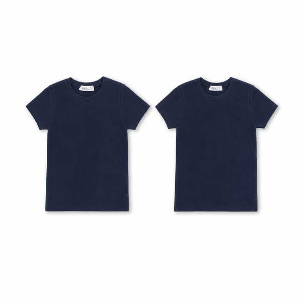 Unisex Cotton Short-Sleeved Ribbed Thermal Top – Navy (Pack Of 2)