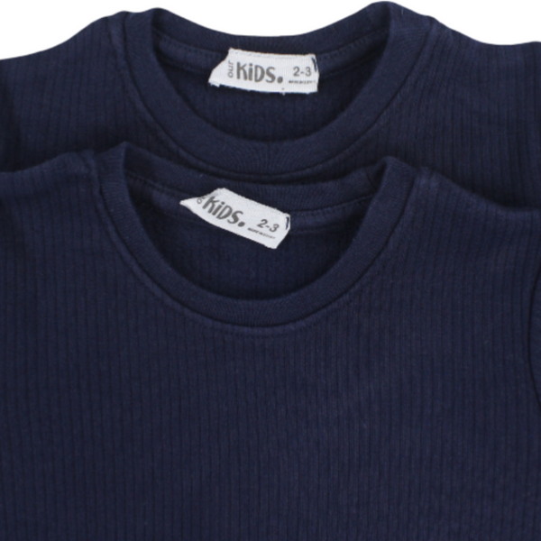 Unisex Cotton Short-Sleeved Ribbed Thermal Top – Navy (Pack Of 2)