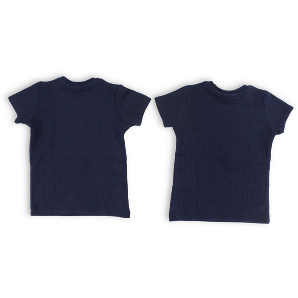 Unisex Cotton Short-Sleeved Ribbed Thermal Top – Navy (Pack Of 2)
