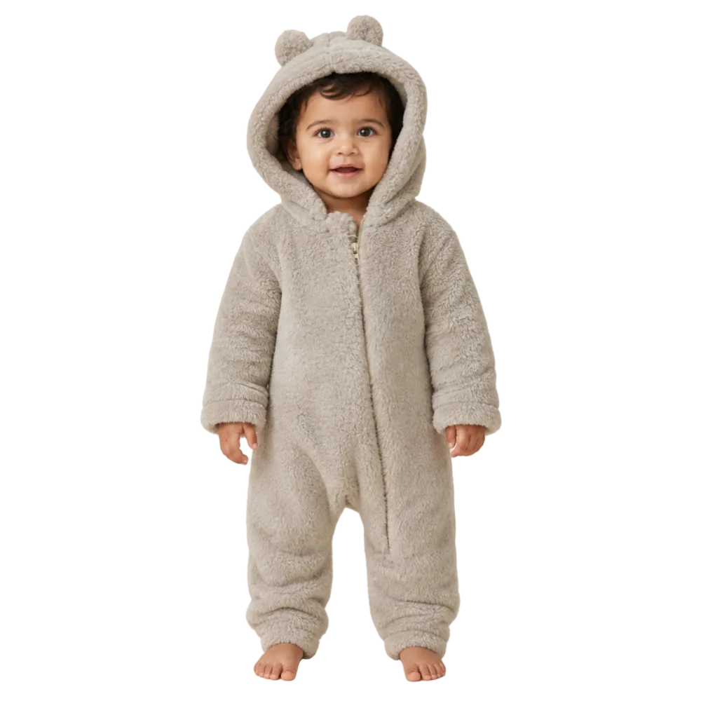 Unisex Baby Fleece Hooded Baby Footie – Beige