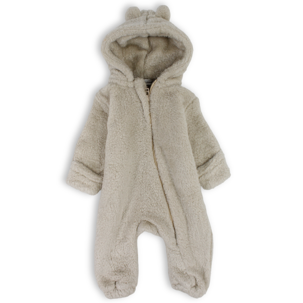 Unisex Baby Fleece Hooded Baby Footie – Beige
