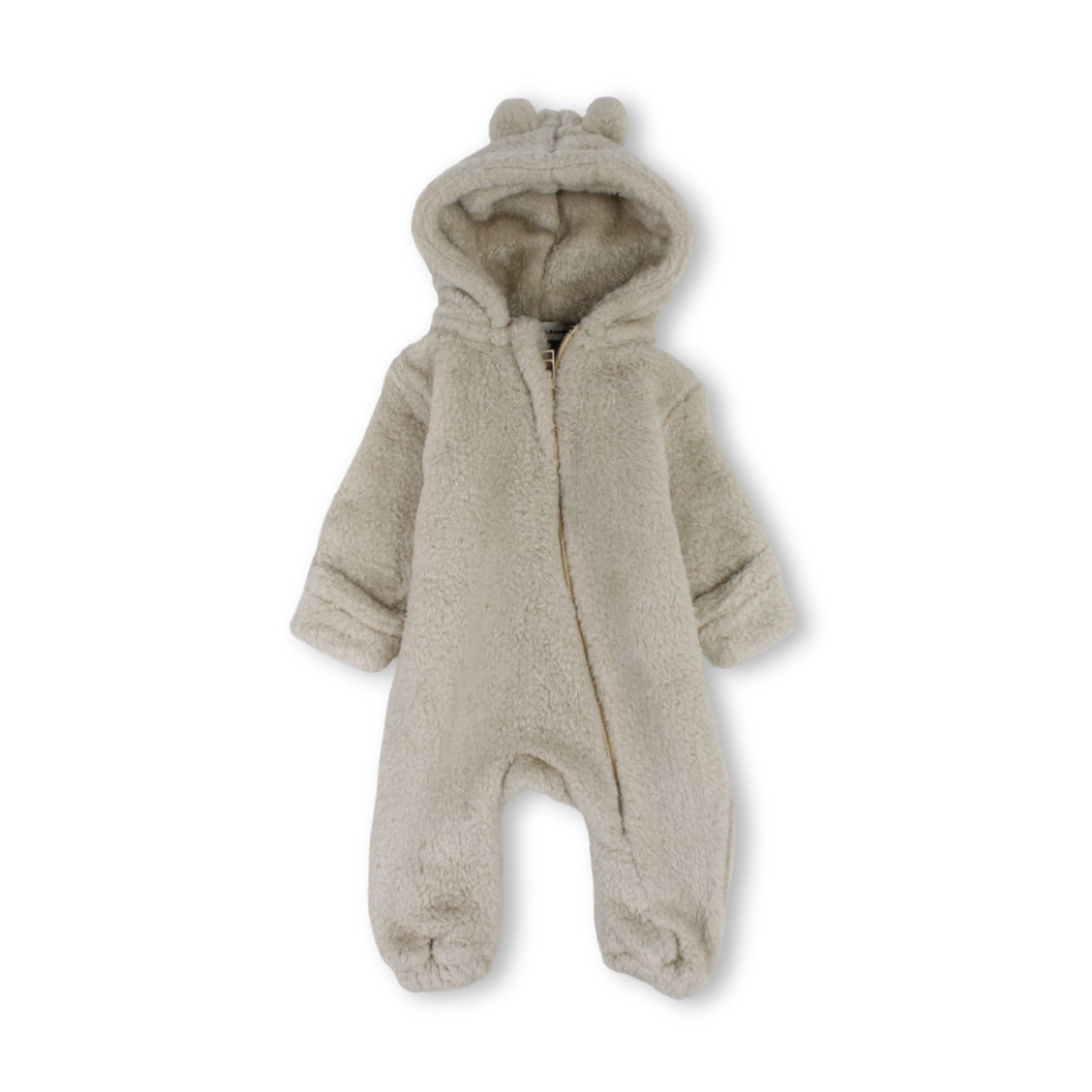 Unisex Baby Fleece Hooded Baby Footie – Beige
