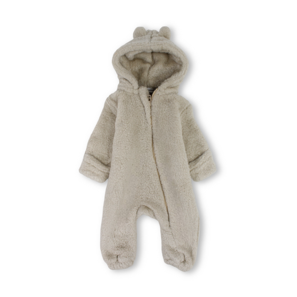 Unisex Baby Fleece Hooded Baby Footie – Beige