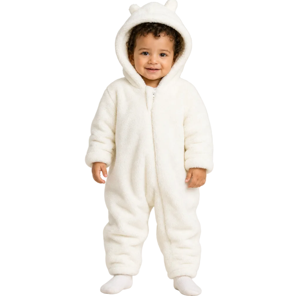 Unisex Baby Fleece Hooded Baby Footie Onesie – Off-White