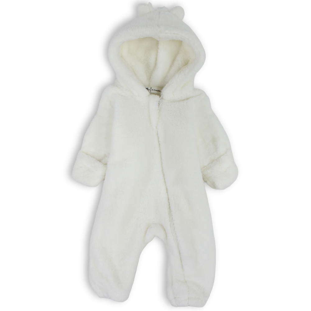 Unisex Baby Fleece Hooded Baby Footie Onesie – Off-White
