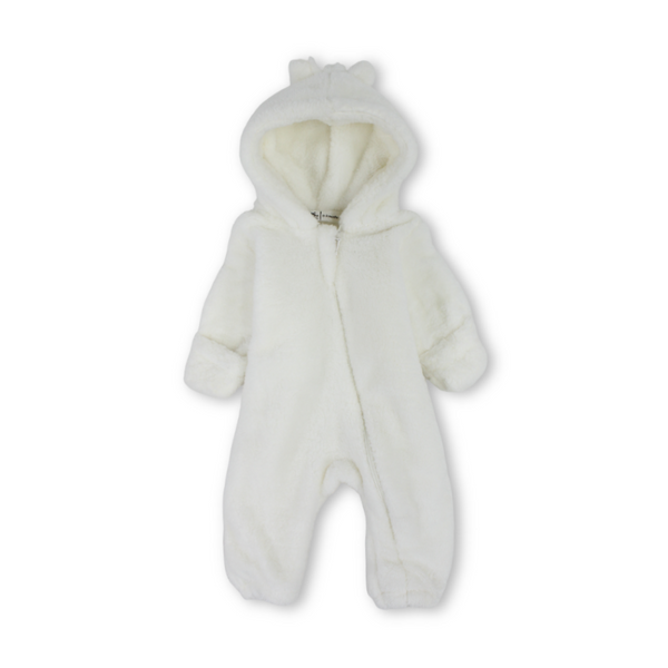 Unisex Baby Fleece Hooded Baby Footie Onesie – Off-White