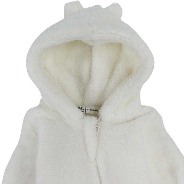 Unisex Baby Fleece Hooded Baby Footie Onesie – Off-White