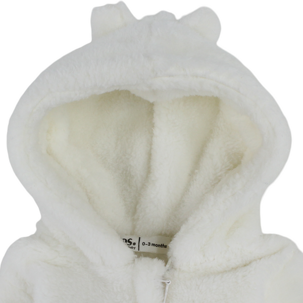 Unisex Baby Fleece Hooded Baby Footie Onesie – Off-White