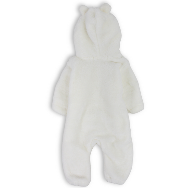 Unisex Baby Fleece Hooded Baby Footie Onesie – Off-White