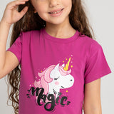 Girls Sleeveless Pajama Set – Fuchsia with Unicorn Print