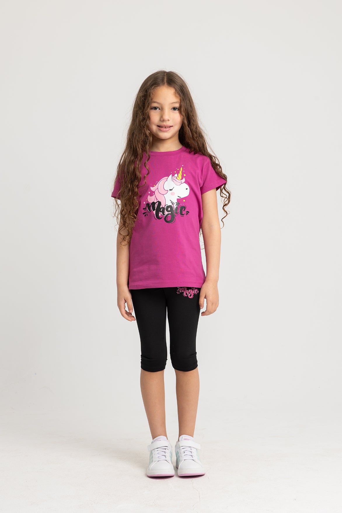 Girls Sleeveless Pajama Set – Fuchsia with Unicorn Print