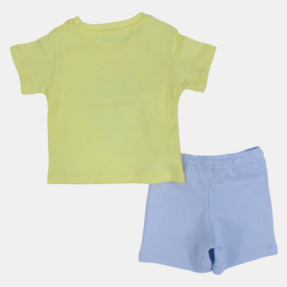 Baby Boys Cotton Pajama Set – Yellow "Dino Skate" Print