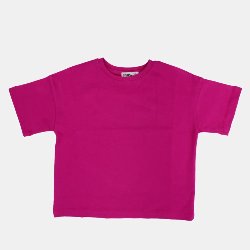 Girls Oversized Short-Sleeved T-Shirt – Plain Fuchsia - Clothing - Ourkids