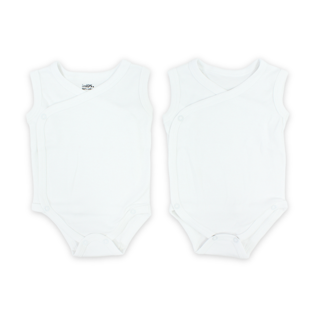 Unisex Baby Cotton Newborn Wrapover Sleeveless Bodysuit – White Pack Of 2