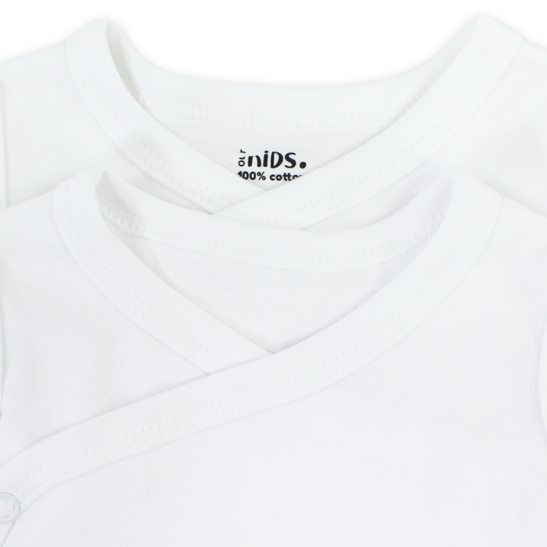 Unisex Baby Cotton Newborn Wrapover Sleeveless Bodysuit – White Pack Of 2