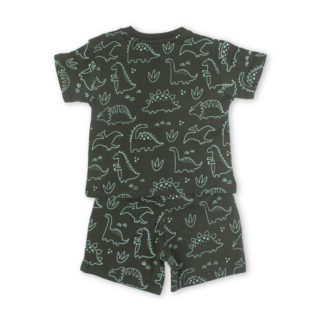 Baby Boys Cotton Pajama – Olive with Dinosaurs Print