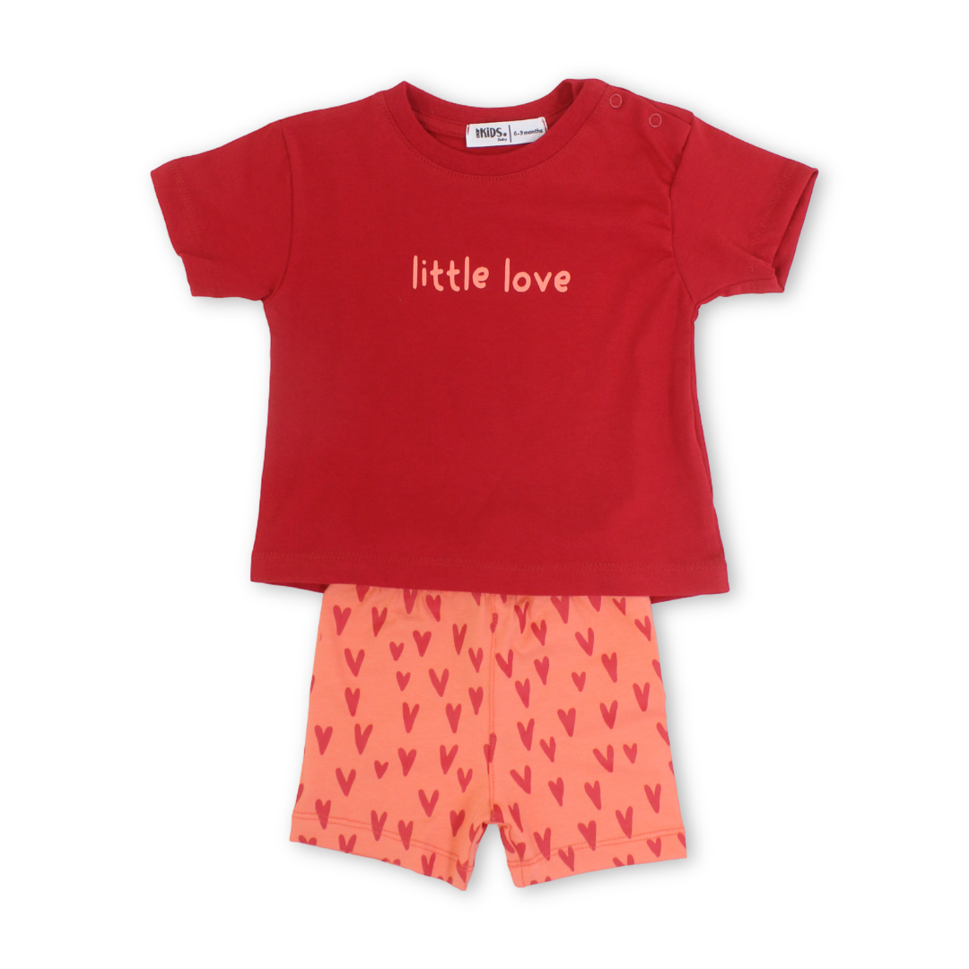 Baby Girls Cotton Pajama – Red with "Little Love" Print - Clothing - Ourkids