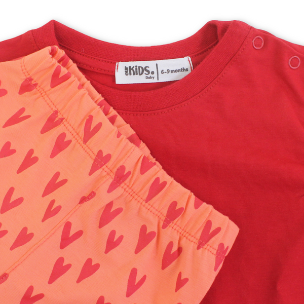 Baby Girls Cotton Pajama – Red with "Little Love" Print