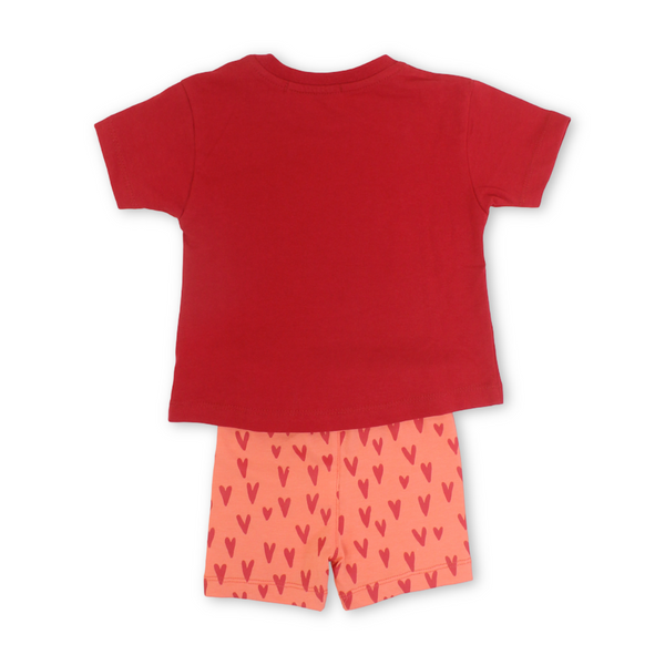 Baby Girls Cotton Pajama – Red with "Little Love" Print