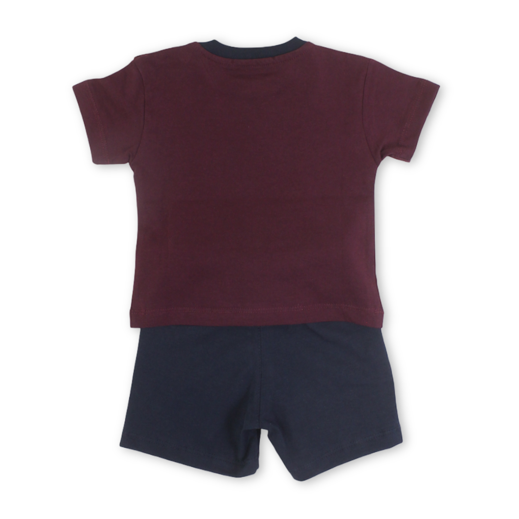 Baby Boys Cotton Pajama – Burgundy with "Let's Go" Print