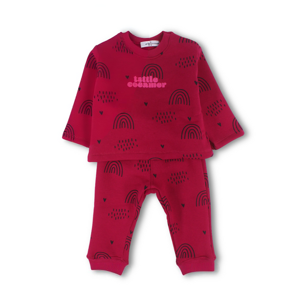 Baby Girls Cotton Pajama – Fuchsia with "Tattle Creamer" Print