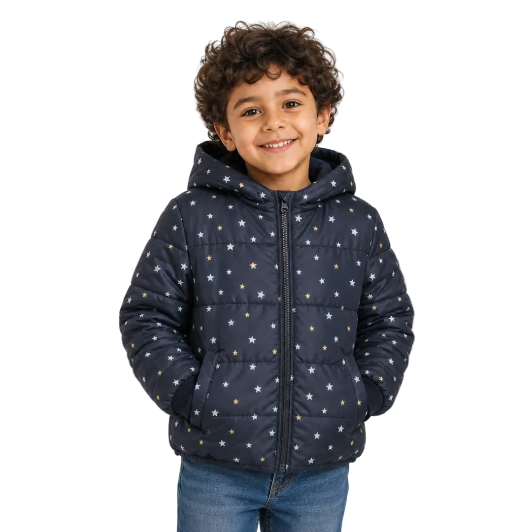 Unisex Waterproof Hooded Jacket – Black with Stars Print