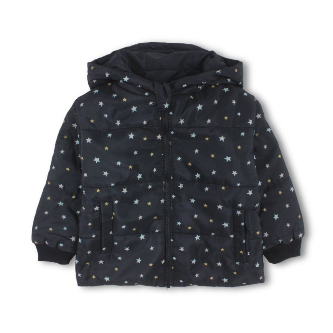 Unisex Waterproof Hooded Jacket – Black with Stars Print
