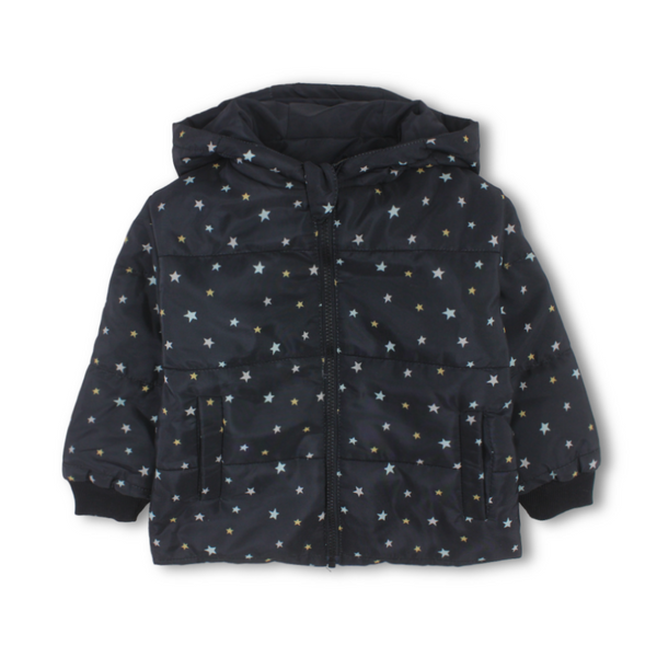 Unisex Waterproof Hooded Jacket – Black with Stars Print
