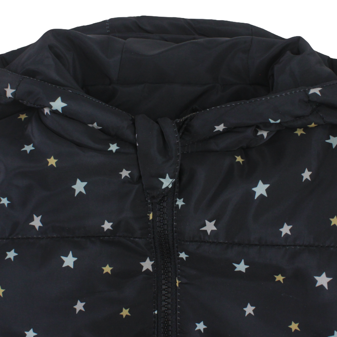 Unisex Waterproof Hooded Jacket – Black with Stars Print