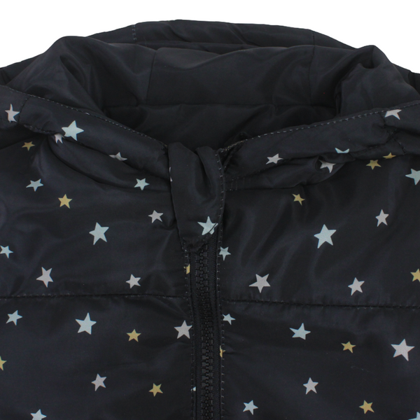 Unisex Waterproof Hooded Jacket – Black with Stars Print