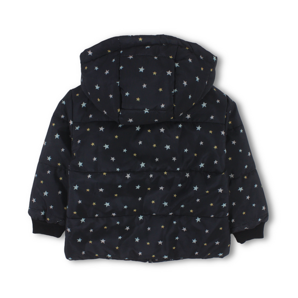 Unisex Waterproof Hooded Jacket – Black with Stars Print