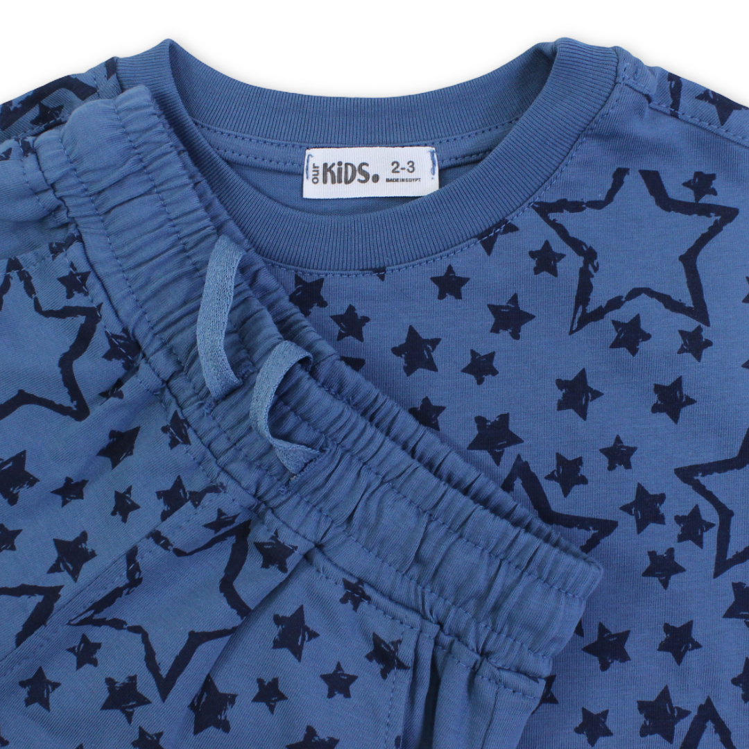 Boys Cotton Pajama – Indigo with Stars Print