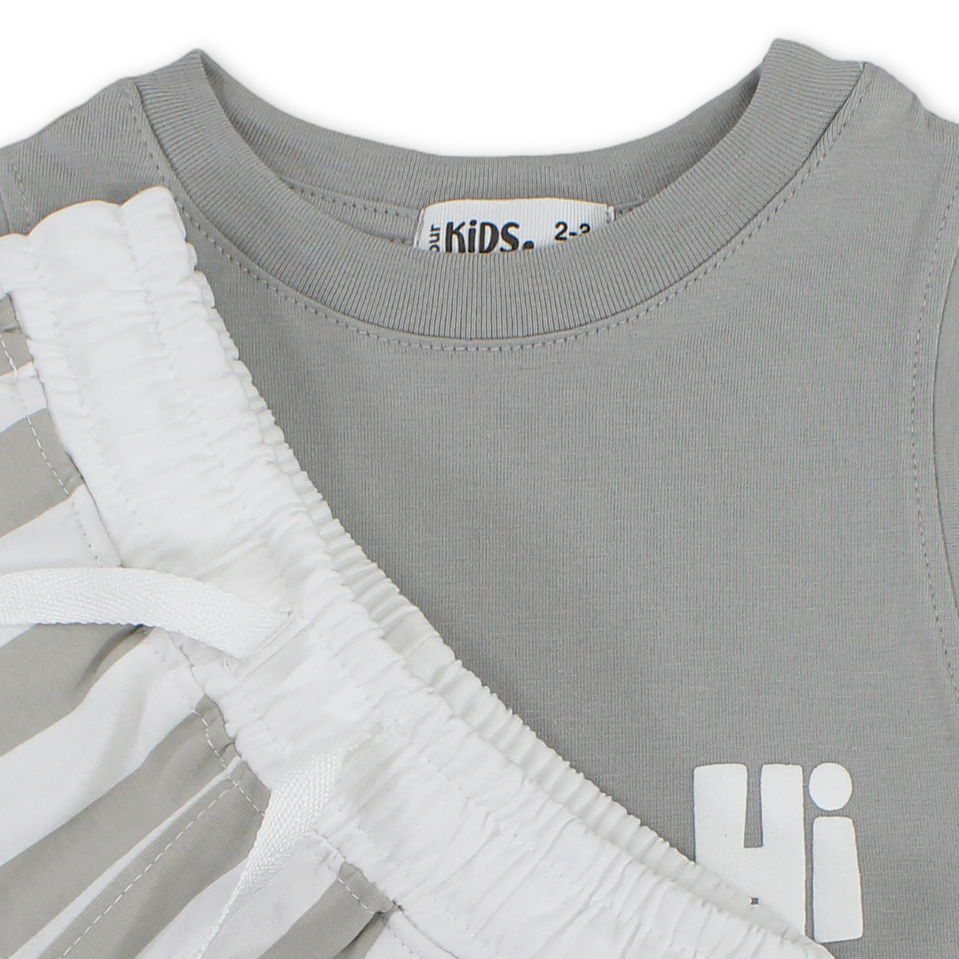 Boys Cotton Sleeveless Pajama – Grey with "Hi" Print