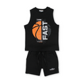 Boys Cotton Sleeveless Pajama – Black with "Fast" Print