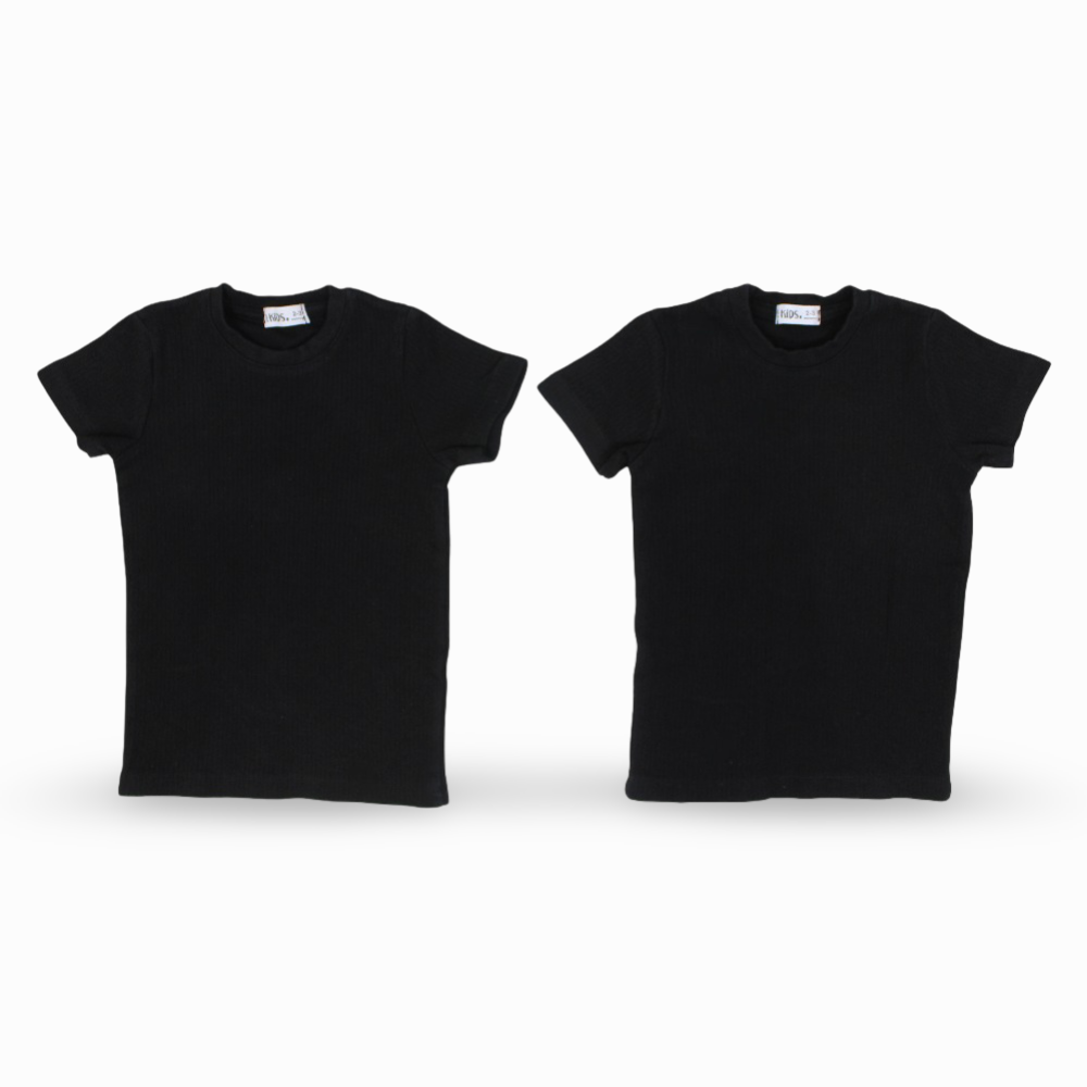 Unisex Ribbed Short-Sleeved Thermal Top – Black (Pack of 2)