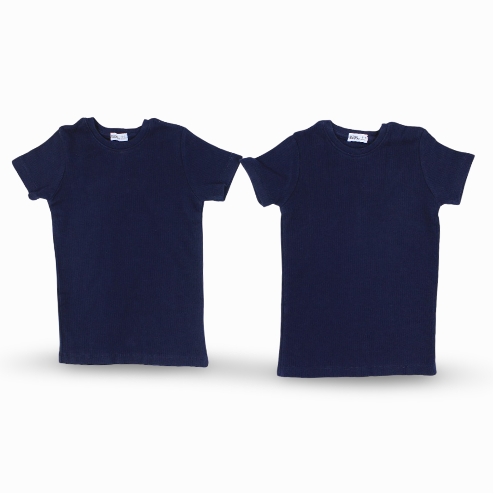 Unisex Ribbed Short-Sleeved Thermal Top – Navy (Pack of 2)