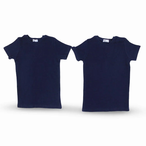 Pack of 2 – Unisex Ribbed Short-Sleeved Thermal Top Navy - Clothing - Ourkids