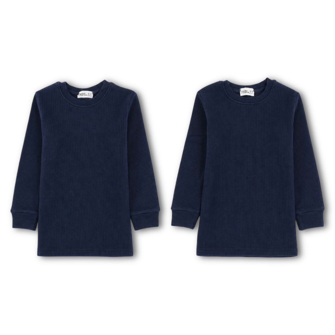 Unisex Cotton Long-Sleeved Ribbed Thermal Top – Navy (Pack Of 2)
