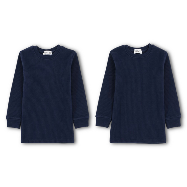 Unisex Cotton Long-Sleeved Ribbed Thermal Top – Navy (Pack Of 2)