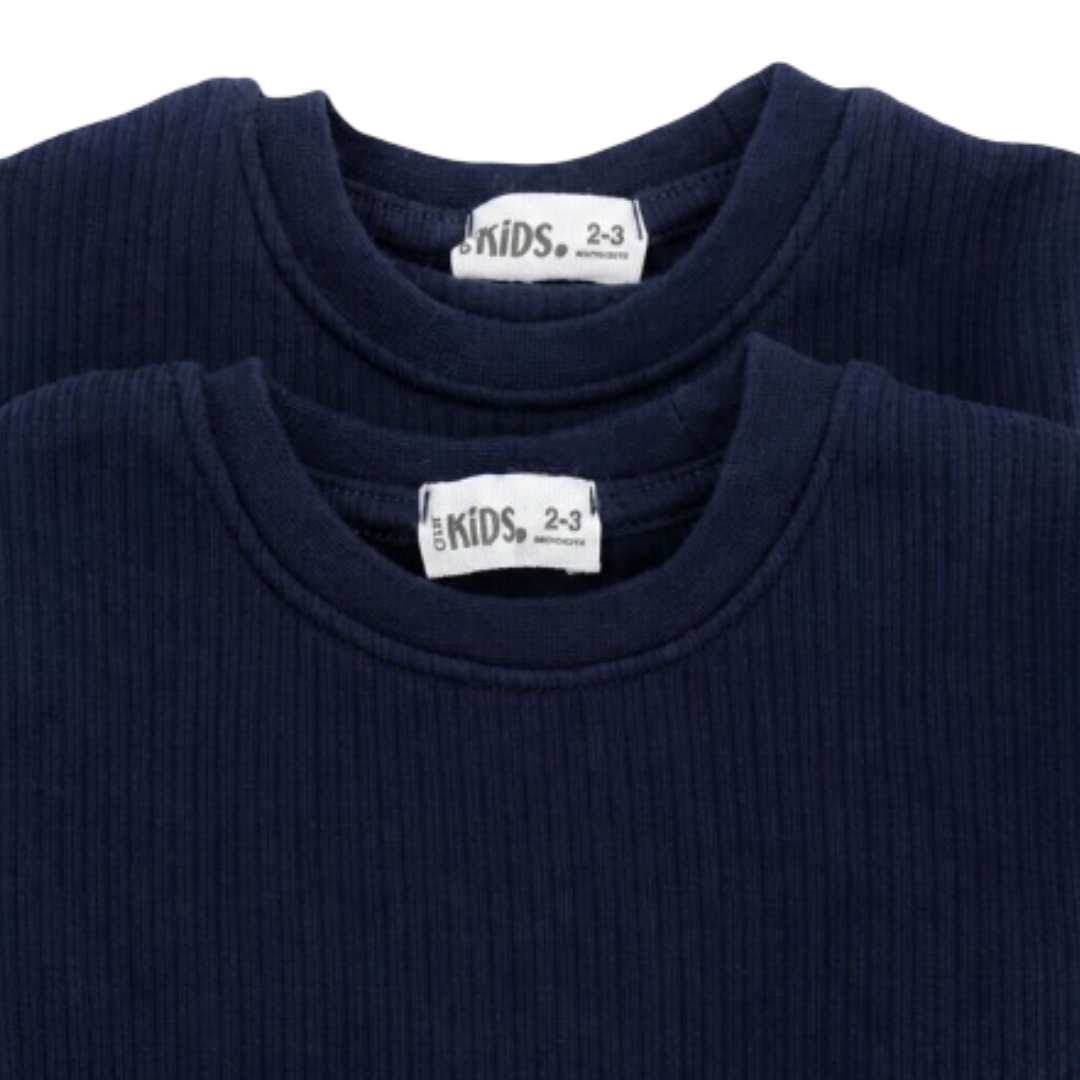 Unisex Cotton Long-Sleeved Ribbed Thermal Top – Navy (Pack Of 2)