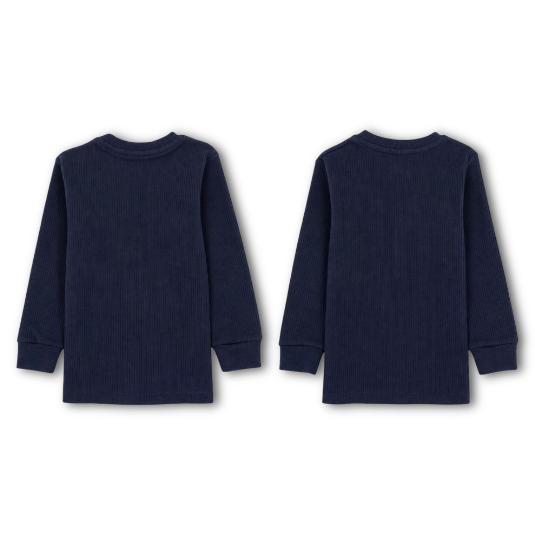 Unisex Cotton Long-Sleeved Ribbed Thermal Top – Navy (Pack Of 2)