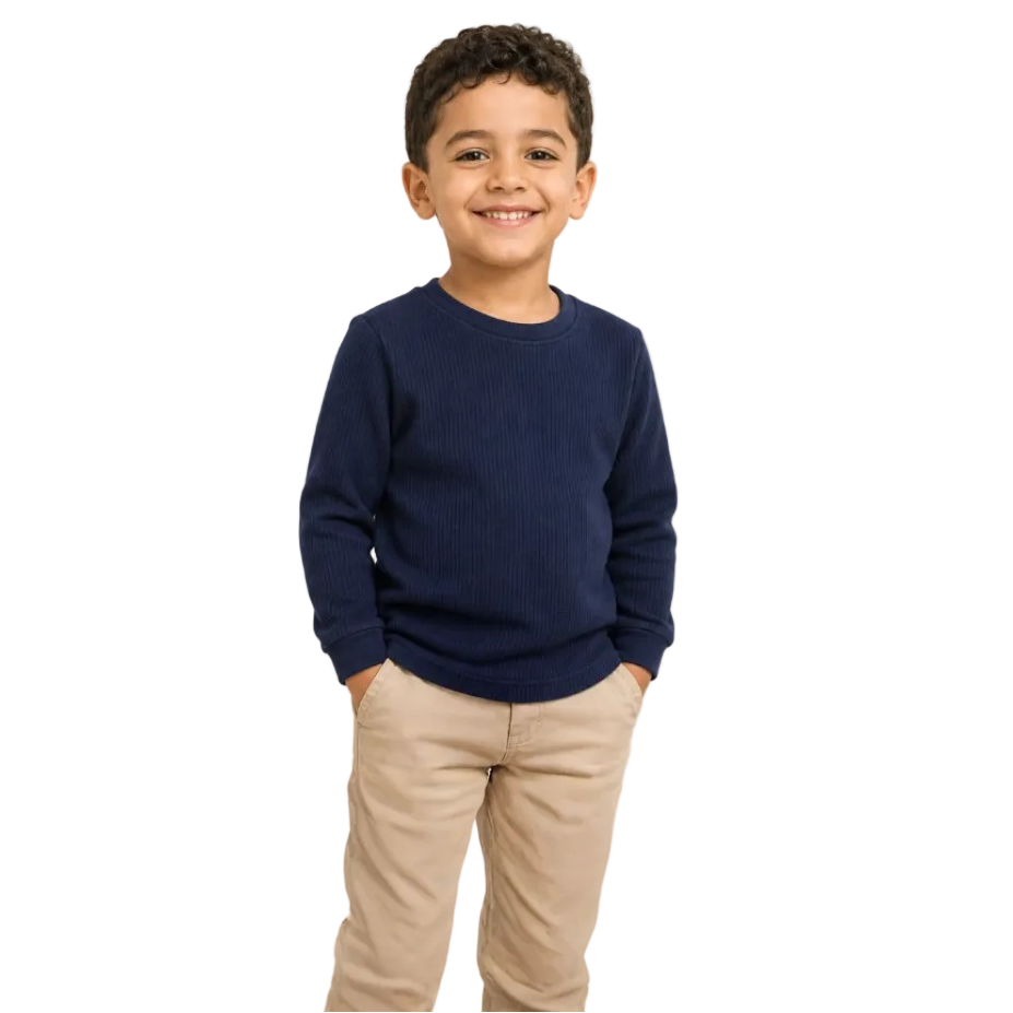 Unisex Cotton Long-Sleeved Ribbed Thermal Top – Navy (Pack Of 2)